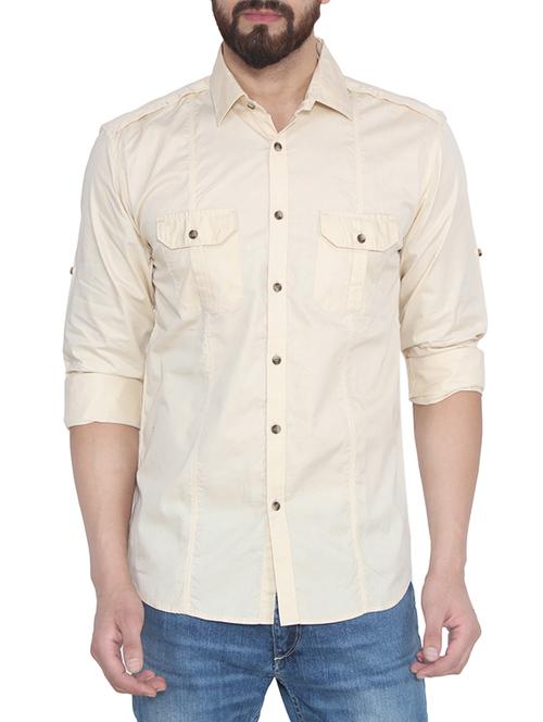 beige cotton casual shirt - 14587502 - Very Small Image - 1