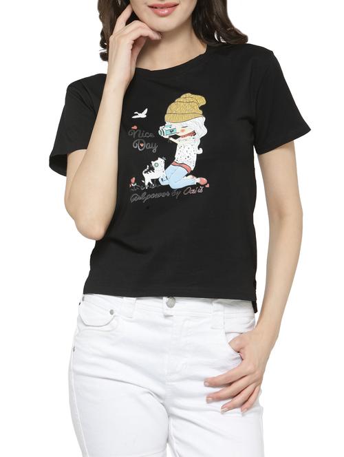 women's front print crew neck t-shirt - 14590138 - Very Small Image - 1