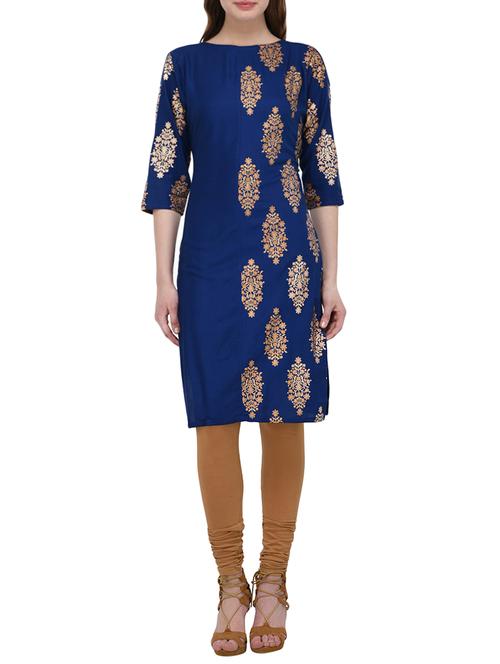 Blue Rayon Straight Kurta - 14601871 - Very Small Image - 1