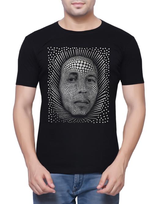 Black Cotton Front Print T-shirt - 14607217 - Very Small Image - 1