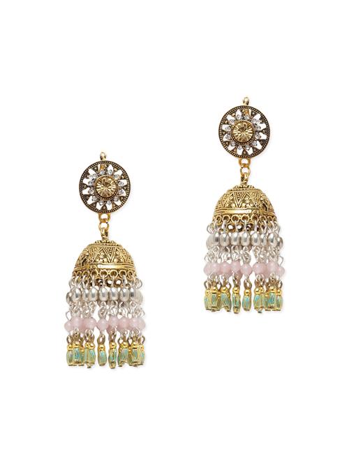 Gold Brass Jhumka Earrings - 14627349 - Very Small Image - 1