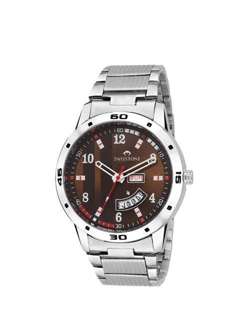 swisstone g160-brw day date display stainless steel chain wrist watch for men - 14633397 - Very Small Image - 1
