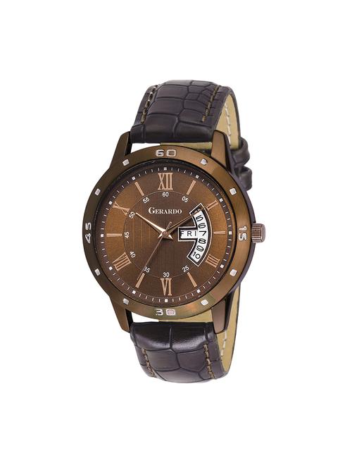 Gerardo Stylish Day & Date Brown Quartz Strap Watches For Men - 14659675 - Very Small Image - 1