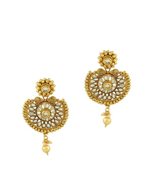 gold metal kundan earrings - 14675163 - Very Small Image - 1