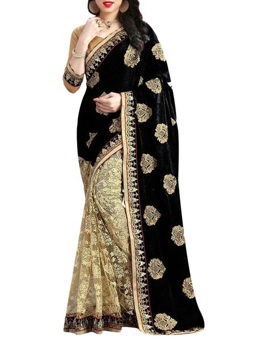 black net half and half saree with blouse - 14706474 - Very Small Image - 1