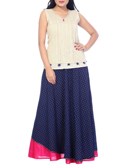 blue & beige kurta skirt set - 14721181 - Very Small Image - 1