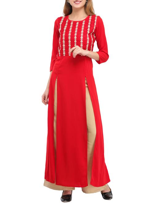 embroidered double slit kurta - 14724658 - Very Small Image - 1