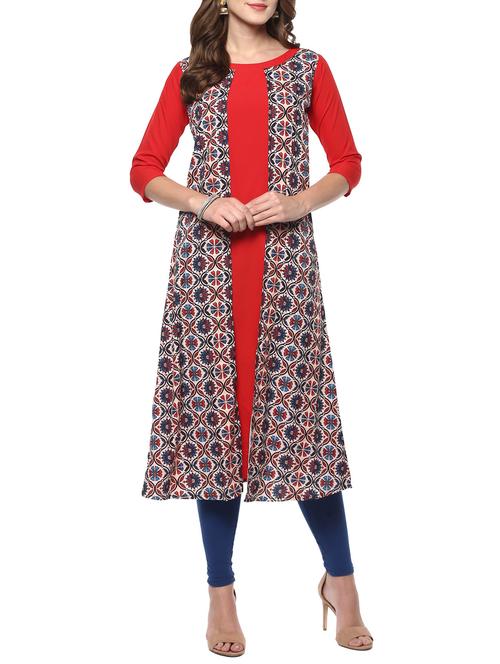 red crepe layered kurta - 14736604 - Very Small Image - 1