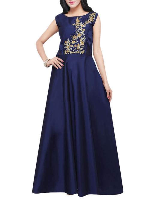 blue silk blend fit & flare gown - 14736925 - Very Small Image - 1