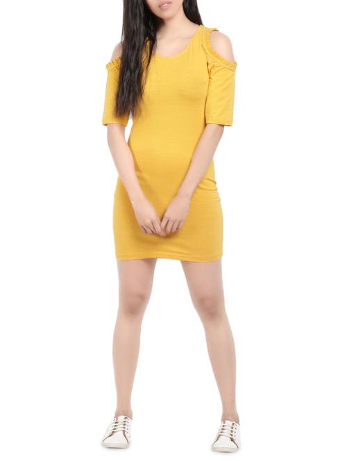 yellow cold shoulder dress - 14750866 - Very Small Image - 1