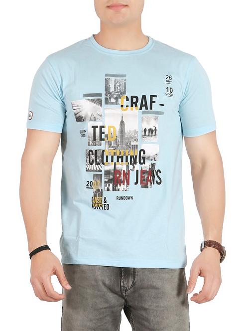 light blue cotton front print tshirt - 14751078 - Very Small Image - 1