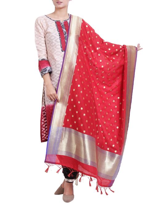 red banarasi silk dupatta - 14751625 - Very Small Image - 1