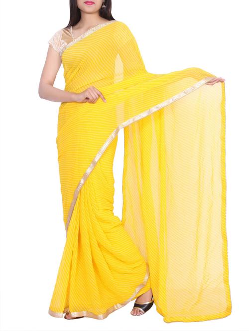 embellished lace yellow leheriya saree with blouse - 14759968 - Very Small Image - 1
