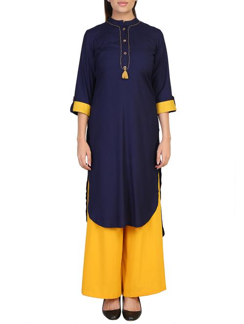 blue rayon highlow kurta - 14796033 - Very Small Image - 1