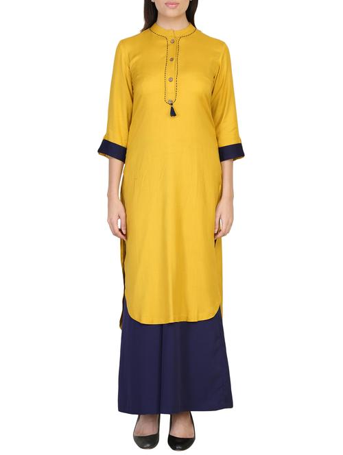 Mustard Rayon Highlow Kurta - 14796050 - Very Small Image - 1
