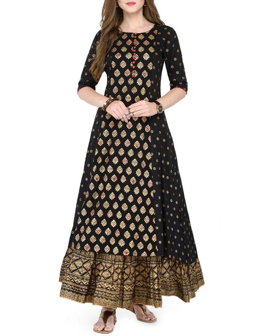 foil printed kurta with skirt set - 14867216 - Very Small Image - 1