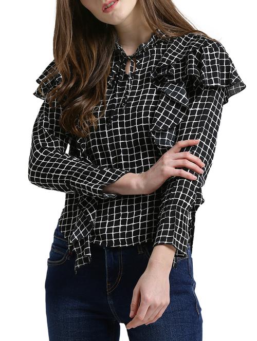 tie up neck checkered ruffled top - 14876516 - Very Small Image - 1