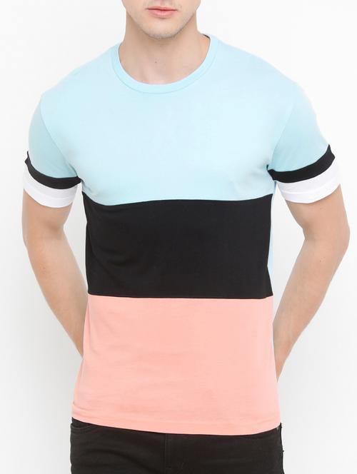 multi colored cotton color block t-shirt - 14882324 - Very Small Image - 1