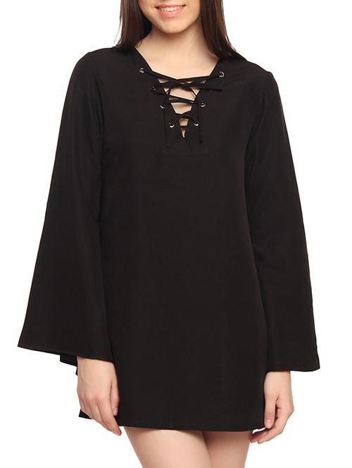 bell sleeved criss-cross tie-up neck dress - 14893786 - Very Small Image - 1