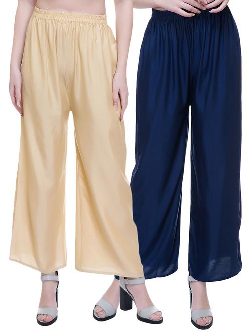 set of 2 multi colored solid palazzo - 14909509 - Very Small Image - 1