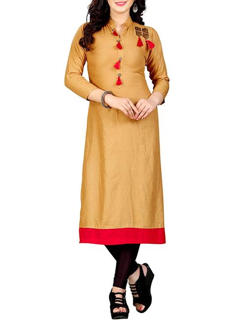 beige rayon straight kurta - 14947988 - Very Small Image - 1