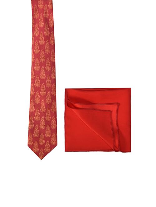 red silk tie with pocketsquare - 14960091 - Very Small Image - 1
