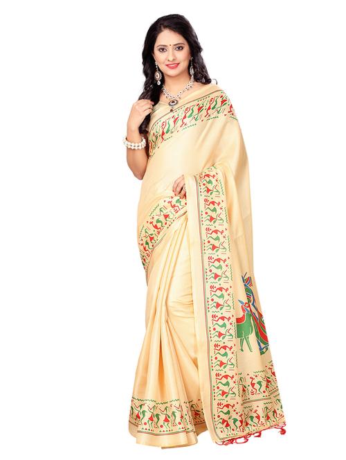 beige silk printed saree with blouse - 14963548 - Very Small Image - 1
