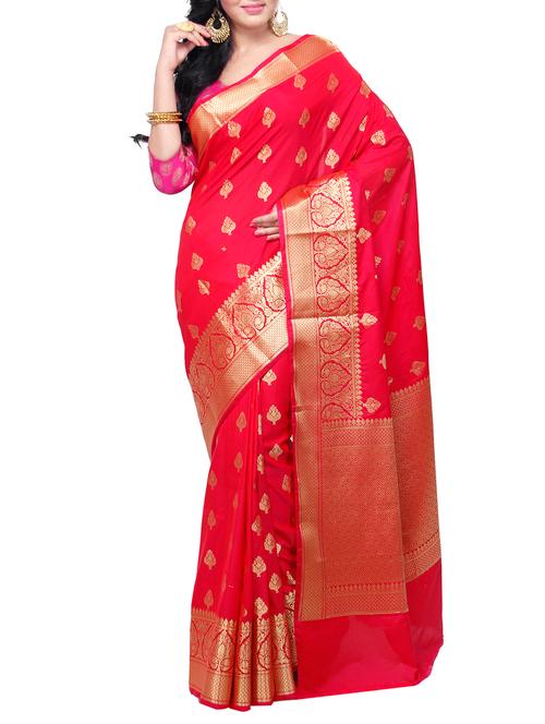 red silk saree with blouse - 14971187 - Very Small Image - 1