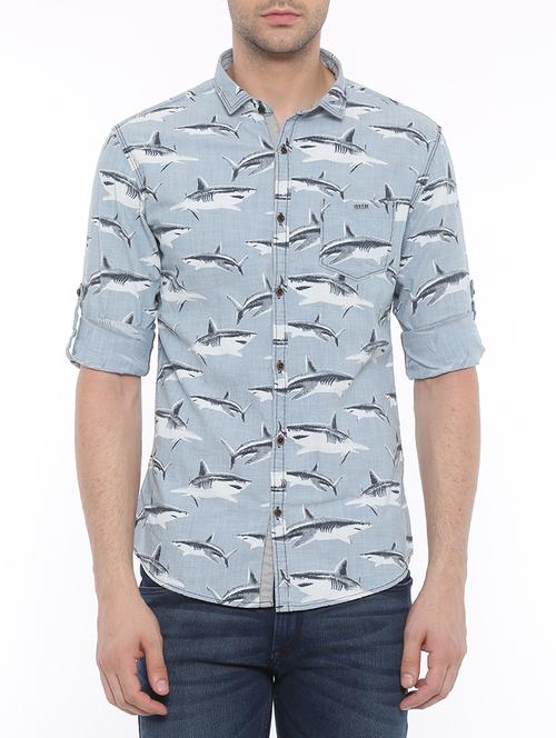 light blue cotton casual shirt - 14986980 - Very Small Image - 1
