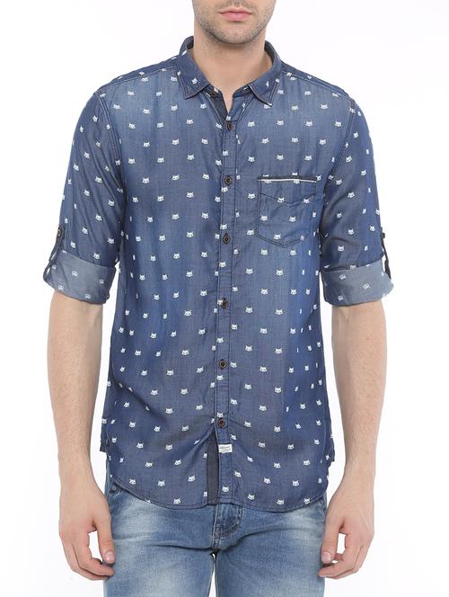 dark blue denim casual shirt - 14986983 - Very Small Image - 1