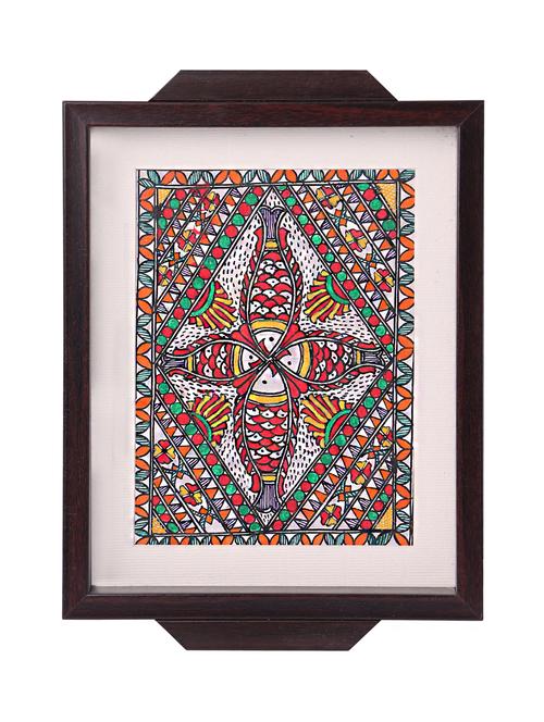 madhubani folk art decorative tray with multicolored fishes - 14989988 - Very Small Image - 1
