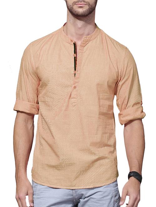 beige solid short kurta - 14992969 - Very Small Image - 1