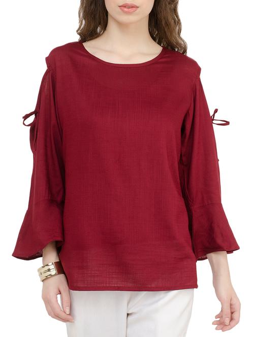 maroon solid cold shoulder top - 15028041 - Very Small Image - 1