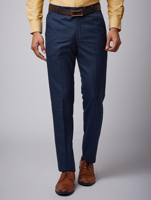 navy blue polyester flat front formal trouser - 15036433 - Very Small Image - 1