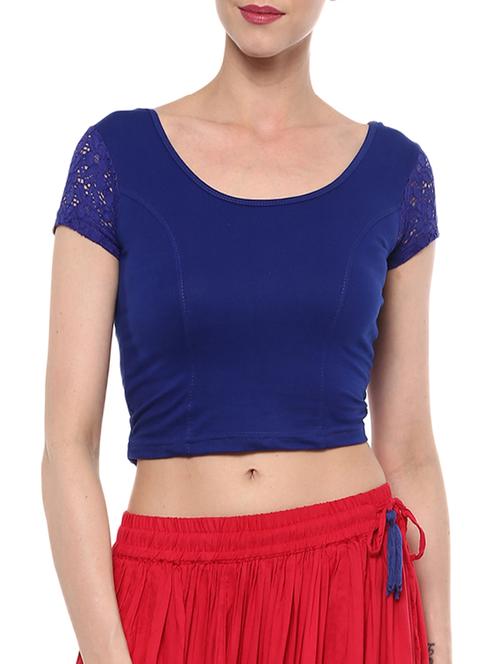 blue cotton lycra solid blouse - 15046140 - Very Small Image - 1