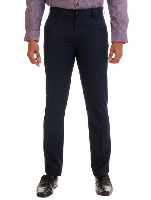 navy blue polyester flat front formal trouser - 15047431 - Very Small Image - 1