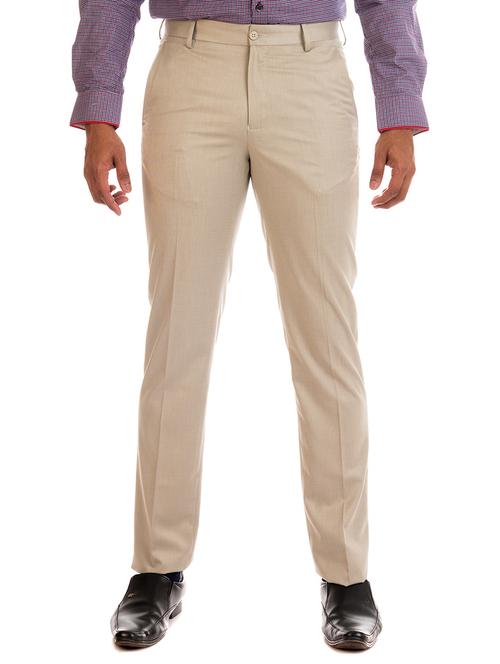 beige polyester flat front formal trouser - 15047456 - Very Small Image - 1