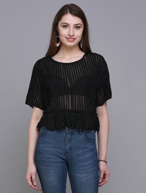 ruffled hem sheer top - 15054986 - Very Small Image - 1