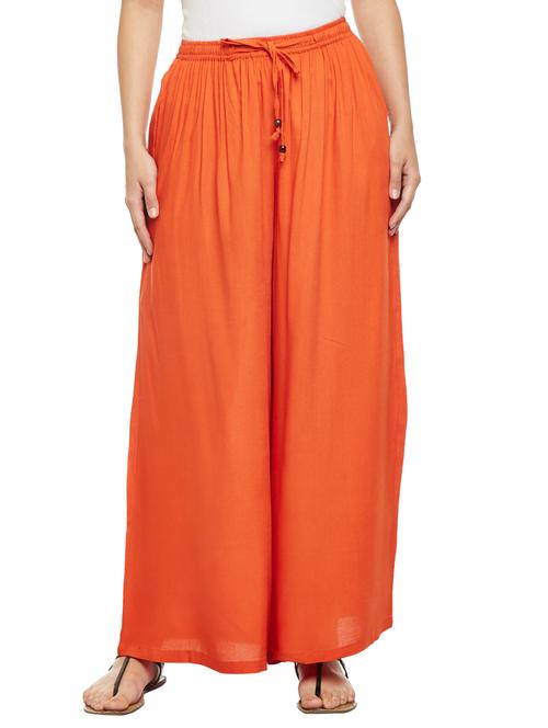 orange solid rayon palazzo - 15084558 - Very Small Image - 1