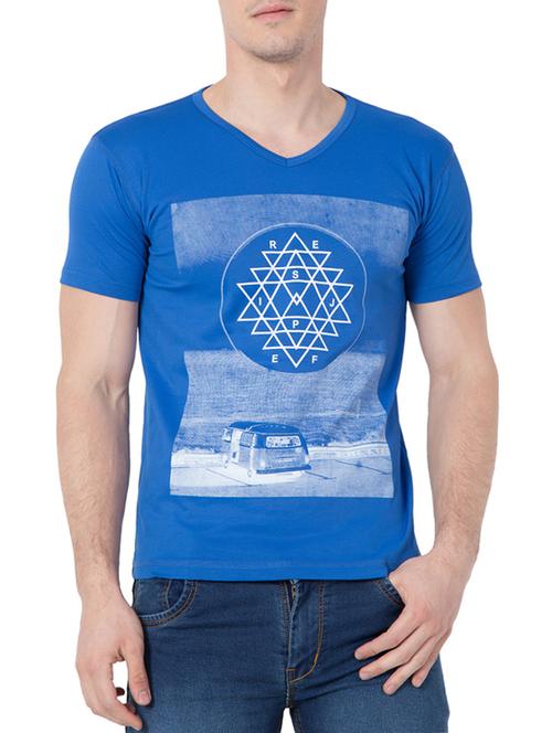 blue cotton front print t-shirt - 15104347 - Very Small Image - 1