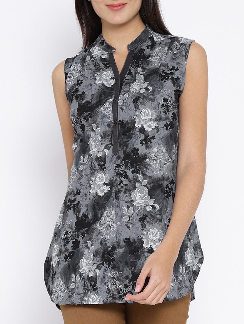 grey cotton printed tunic - 15147274 -  Zoom Image - 0