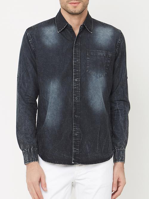 blue denim casual shirt - 15147422 - Very Small Image - 1