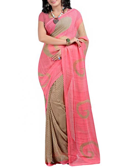 pink georgette half and half saree with blouse - 15159051 - Very Small Image - 1