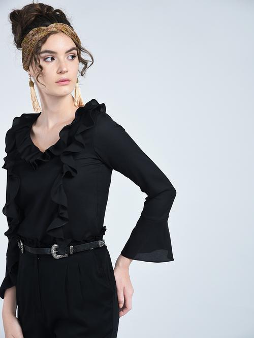 black poly moss ruffle top - 15176991 - Very Small Image - 1
