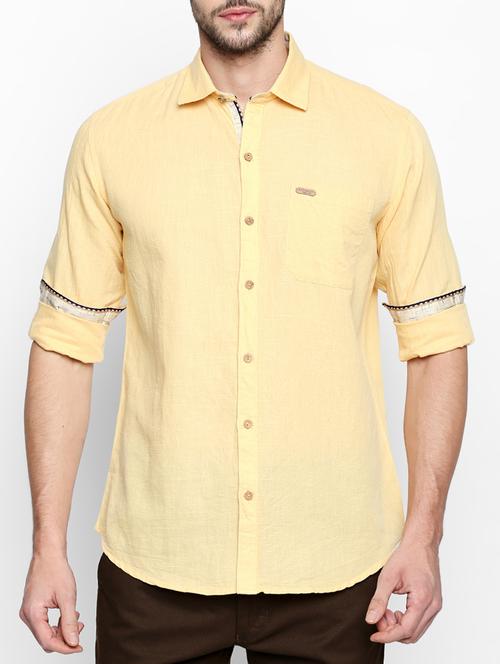 Yellow Cotton Linen Casual Shirt - 15180287 - Very Small Image - 1