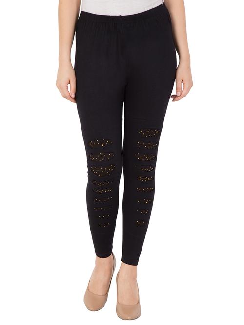 black solid cotton leggings - 15186535 - Very Small Image - 1