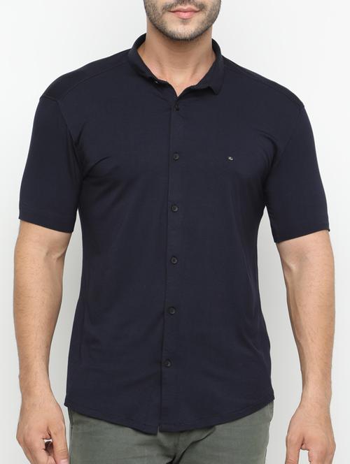 navy blue cotton casual shirt - 15195683 - Very Small Image - 1