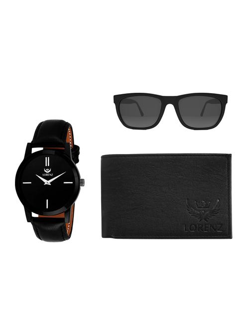 set of 3 round dial analog watch-(cm-103sn-wl-blk),wayfarer sunglasses and leatherette wallet - 15197783 - Very Small Image - 1