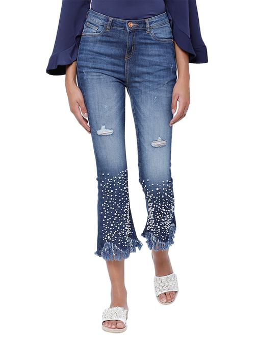 boot cut embellished frayed jeans - 15198622 - Very Small Image - 1