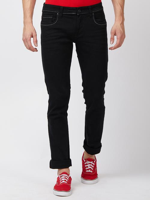 Black Cotton Plain Jeans - 15201736 - Very Small Image - 1